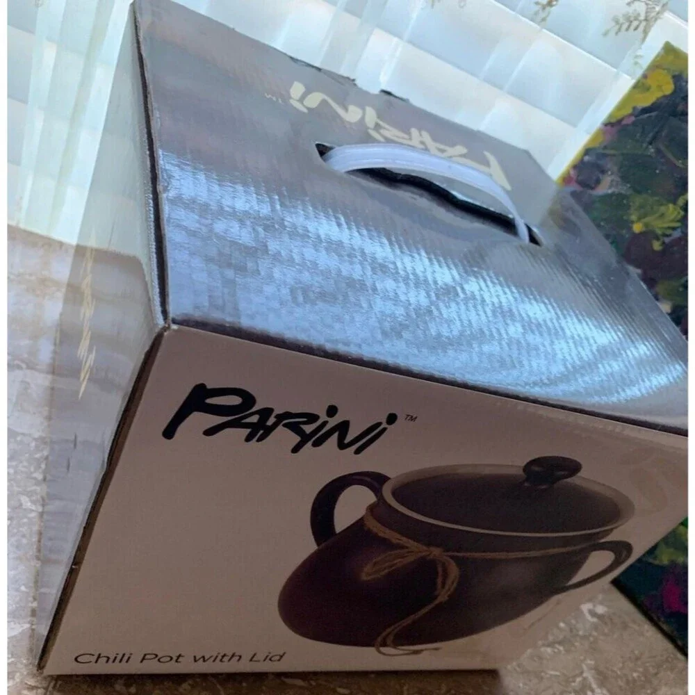 Parini Dark Brown Ceramic Handled Chili Pot w/ Lid 5 Quart